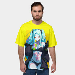 Футболка оверсайз мужская Ребекка пьет коктель - Киберпанк аниме, цвет: 3D-принт — фото 2