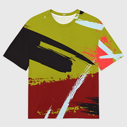 Мужская футболка оверсайз Множество красок на тёмно-зелёном фоне