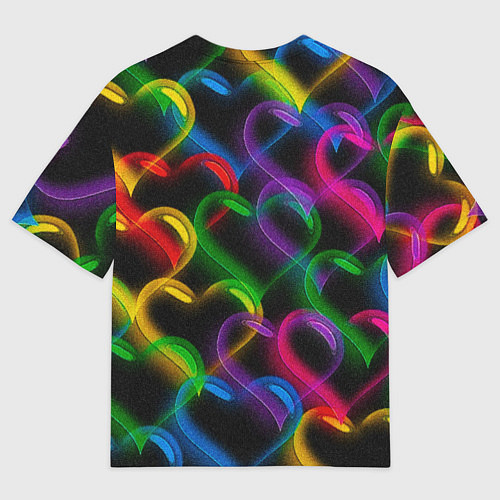 Мужская футболка оверсайз Граффити - неоновые сердца / 3D-принт – фото 2