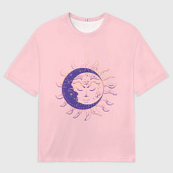 Футболка оверсайз мужская Спящие солнце и месяц в стиле модерн, цвет: 3D-принт