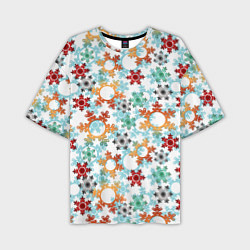 Мужская футболка оверсайз Новогодний декор бумажные разноцветные снежинки