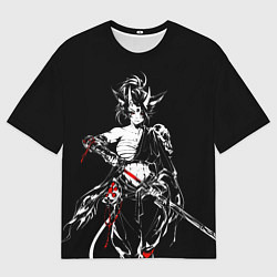 Мужская футболка оверсайз Кибер девушка самурай