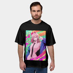 Футболка оверсайз мужская Человек-бензопила Пауэр на разноцветном фоне, цвет: 3D-принт — фото 2