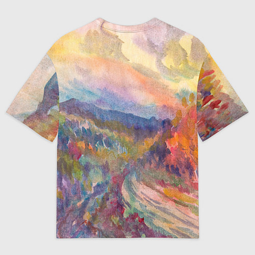 Мужская футболка оверсайз Осенний пейзаж акварель / 3D-принт – фото 2