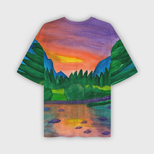 Мужская футболка оверсайз Закат на реке / 3D-принт – фото 2