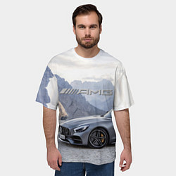 Футболка оверсайз мужская Mercedes AMG V8 Biturbo cabriolet - mountains, цвет: 3D-принт — фото 2