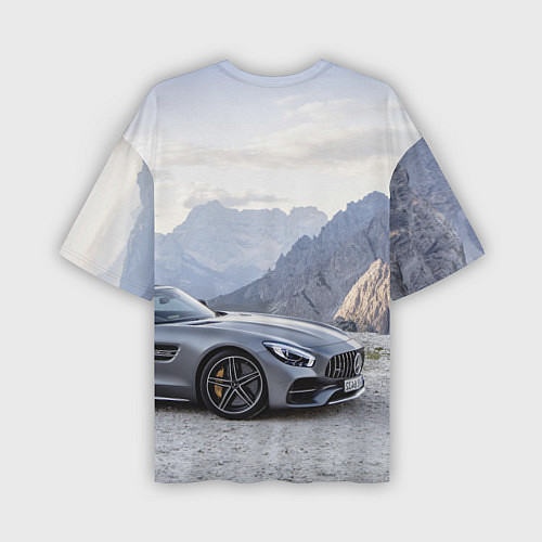 Мужская футболка оверсайз Mercedes AMG V8 Biturbo cabriolet - mountains / 3D-принт – фото 2