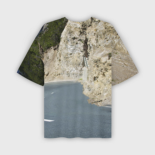 Мужская футболка оверсайз Зелёная бэха на горной дороге / 3D-принт – фото 2