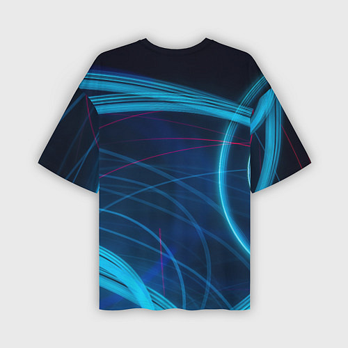 Мужская футболка оверсайз Синие абстрактные линии в темноте / 3D-принт – фото 2