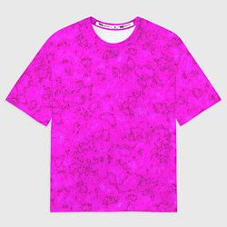 Мужская футболка оверсайз Розовый яркий неоновый узор с мраморной текстурой