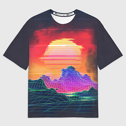 Футболка оверсайз мужская Синтвейв неоновые горы на закате, цвет: 3D-принт