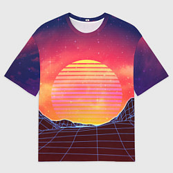 Футболка оверсайз мужская Абстрактные 3D неоновые горы на закате, цвет: 3D-принт