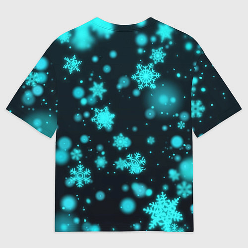Мужская футболка оверсайз Неоновые снежинки на черном фоне / 3D-принт – фото 2