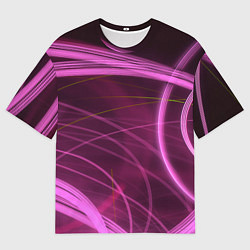 Футболка оверсайз мужская Абстрактные неоновые розовые линии во тьме, цвет: 3D-принт