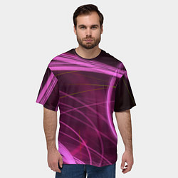 Футболка оверсайз мужская Абстрактные неоновые розовые линии во тьме, цвет: 3D-принт — фото 2