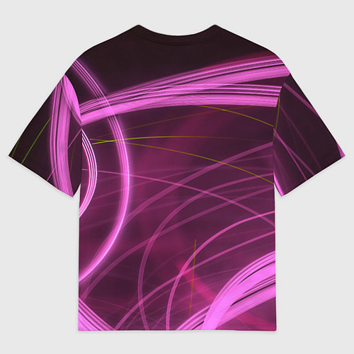 Мужская футболка оверсайз Абстрактные неоновые розовые линии во тьме / 3D-принт – фото 2