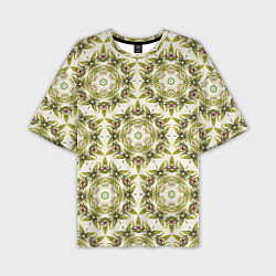 Мужская футболка оверсайз Цветы абстрактные зелёные