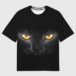 Мужская футболка оверсайз Чёрная кошка с оранжевыми глазами