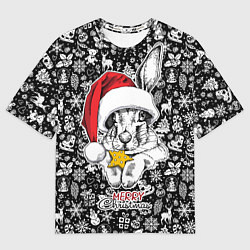 Мужская футболка оверсайз Merry Christmas! Rabbit with cookies