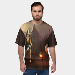 Футболка оверсайз мужская Ведьма с метлой и тремя тыквами возле старого дома, цвет: 3D-принт — фото 2
