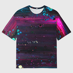 Мужская футболка оверсайз Фиолетовые абстрактные волны и камни