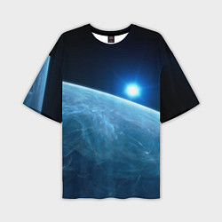 Мужская футболка оверсайз Яркая звезда над горизонтом - космос