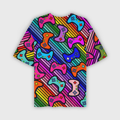 Мужская футболка оверсайз Многоцветные полоски с джойстиками / 3D-принт – фото 2