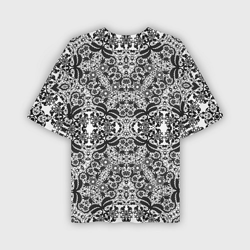 Мужская футболка оверсайз Черно-белый ажурный кружевной узор / 3D-принт – фото 2