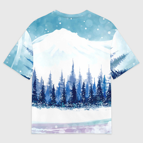 Мужская футболка оверсайз Кролик в зимнем лесу / 3D-принт – фото 2