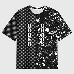 Футболка оверсайз мужская Порядок и хаос на гранжевом фоне из точек и клякс, цвет: 3D-принт