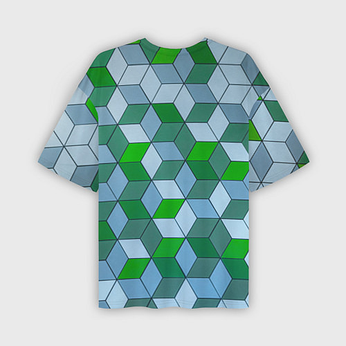 Мужская футболка оверсайз Зелёные и серые абстрактные кубы с оптической иллю / 3D-принт – фото 2