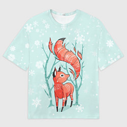 Футболка оверсайз мужская Лисица в снежном лесу, цвет: 3D-принт