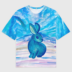 Мужская футболка оверсайз Зимний пейзаж и зайка