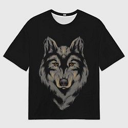 Мужская футболка оверсайз Голова серого волка
