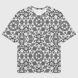 Футболка оверсайз мужская Черно-белый кружевной ажурный узор Цветочное круже, цвет: 3D-принт
