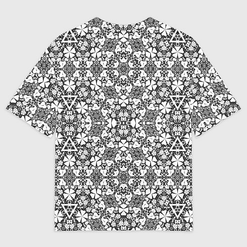 Мужская футболка оверсайз Черно-белый кружевной ажурный узор Цветочное круже / 3D-принт – фото 2