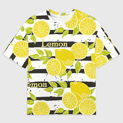 Футболка оверсайз мужская Лимон на чёрно-белом фоне, цвет: 3D-принт