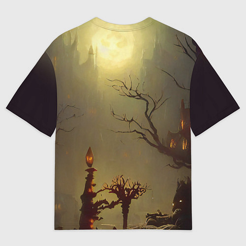 Мужская футболка оверсайз Жуткий замок в тумане / 3D-принт – фото 2