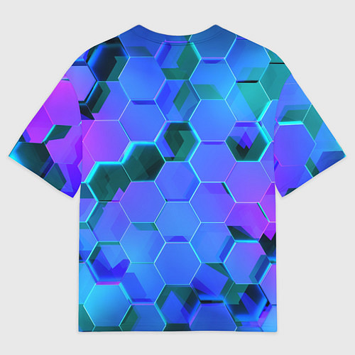 Мужская футболка оверсайз Синие неоновые плиты / 3D-принт – фото 2