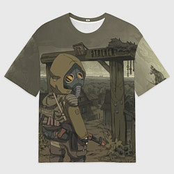 Мужская футболка оверсайз STALKER тень чернобыля нарисованный постер