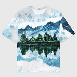 Мужская футболка оверсайз Горный пейзаж акварелью