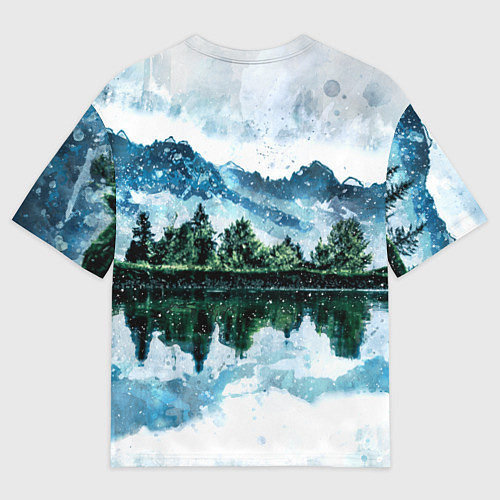 Мужская футболка оверсайз Горный пейзаж акварелью / 3D-принт – фото 2