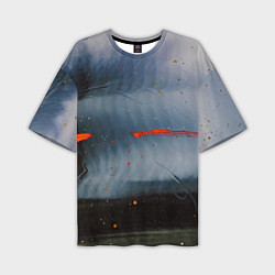 Мужская футболка оверсайз Абстрактный синий туман и мазки красок