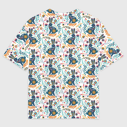 Мужская футболка оверсайз Новогодний паттерн - Кролики и веточки / 3D-принт – фото 2