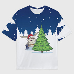 Футболка оверсайз мужская Злой кролик и ёлка - 2023, цвет: 3D-принт