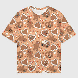 Мужская футболка оверсайз Новогодний паттерн с печеньем