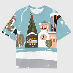 Футболка оверсайз мужская Новогодний городок, цвет: 3D-принт
