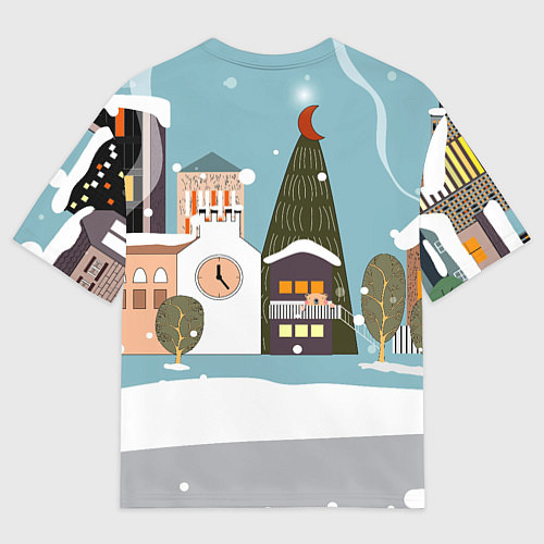 Мужская футболка оверсайз Новогодний городок / 3D-принт – фото 2