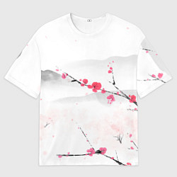 Футболка оверсайз мужская Японский пейзаж, начало весны, цвет: 3D-принт