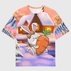 Мужская футболка оверсайз Зайчик с большой морковью